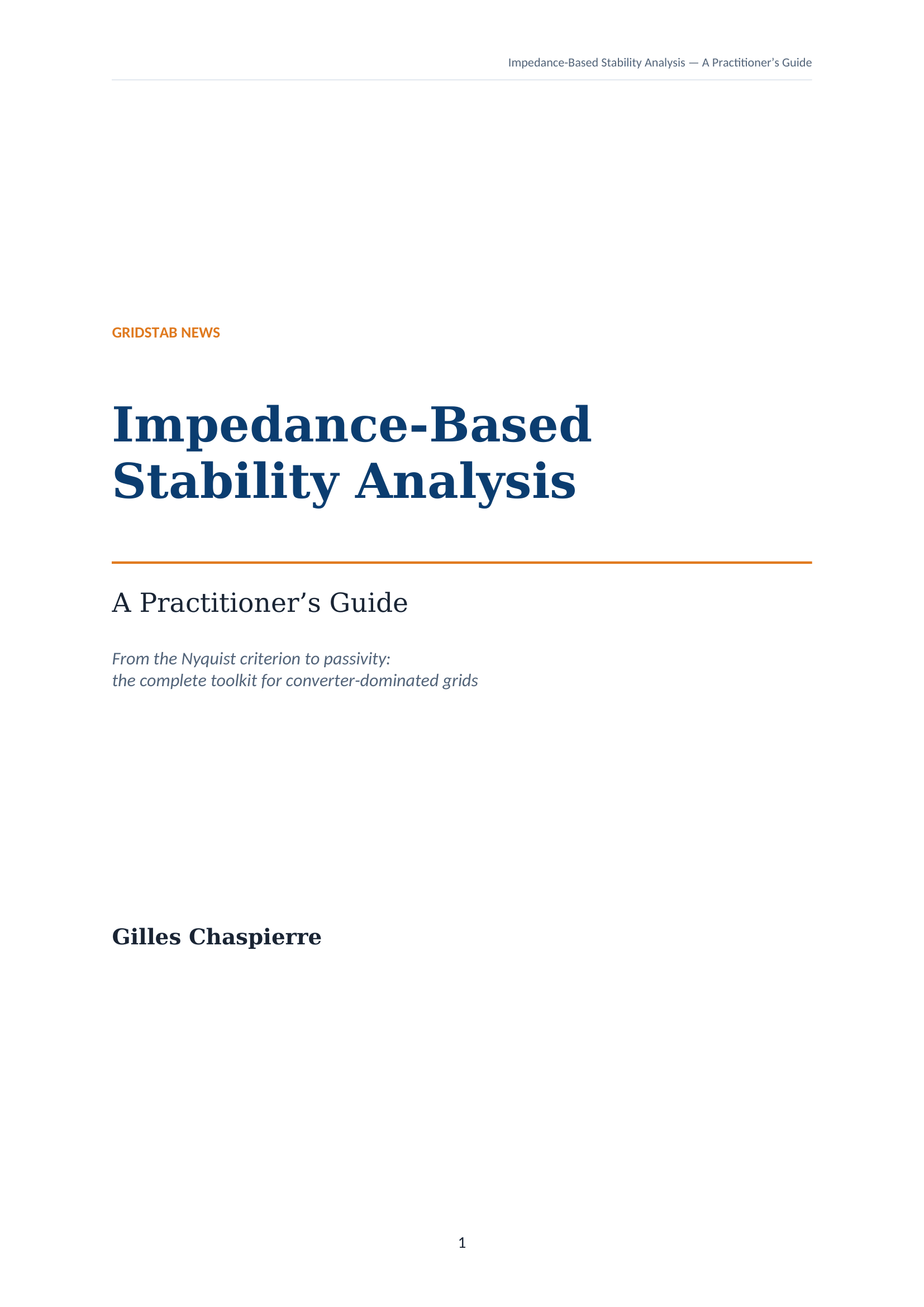 Book cover: Impedance-Based Stability Analysis — A Practitioner’s Guide by Gilles Chaspierre